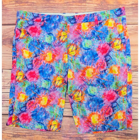 Hreski Mens Vibrant Paint Splatter Patterned Shorts Size 38 - Picture 1 of 6